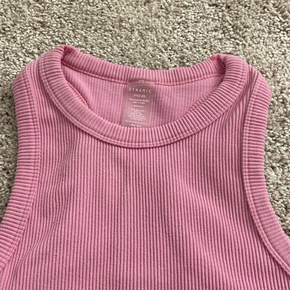 Dynamic • Pink Stretchy Ribbed Seamless High Neck Racerback Tank - Picture 2 of 8